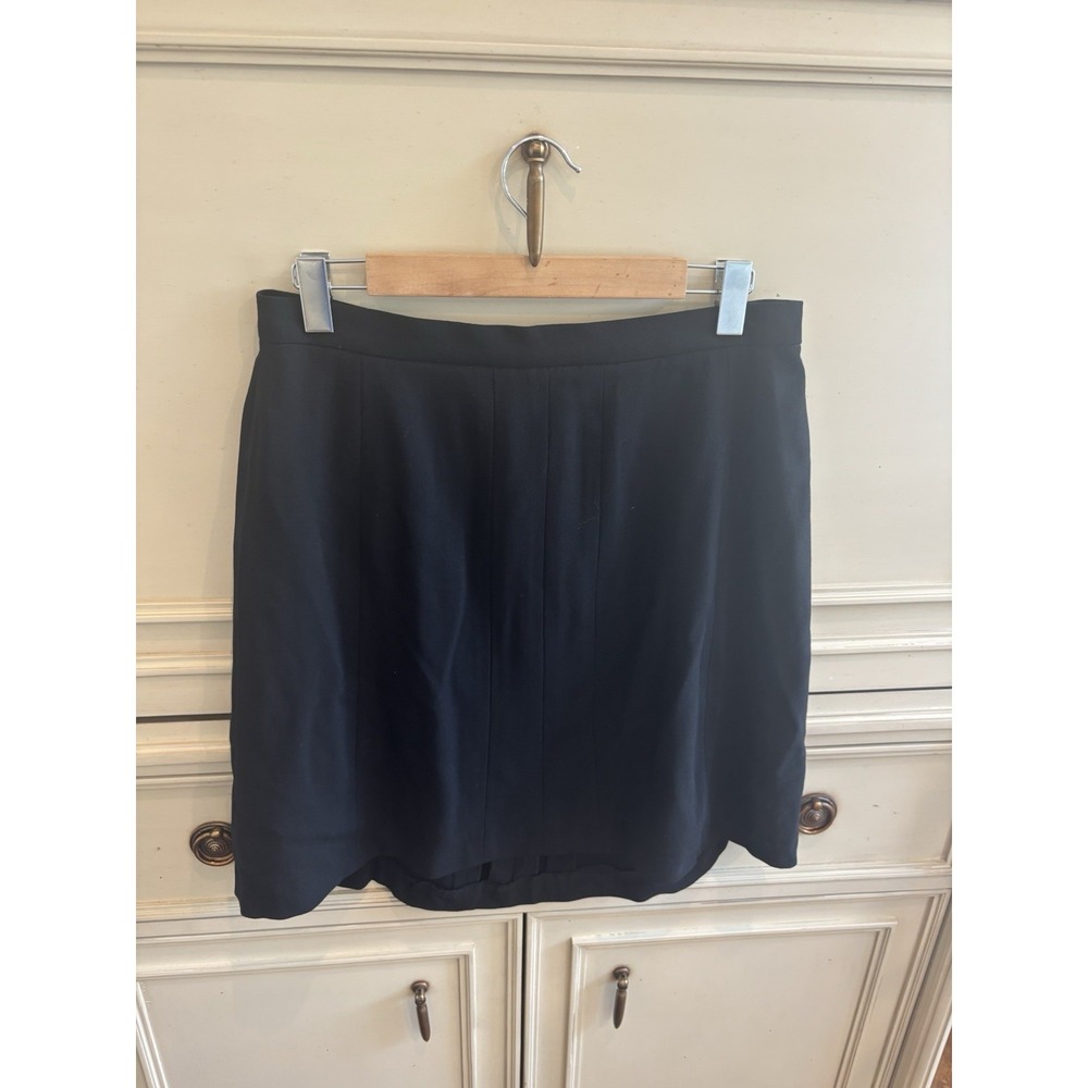 Chanel Vintage 1998 Autumn Black Skirt CC Logo Button Sz 44 Wool Silk Lining